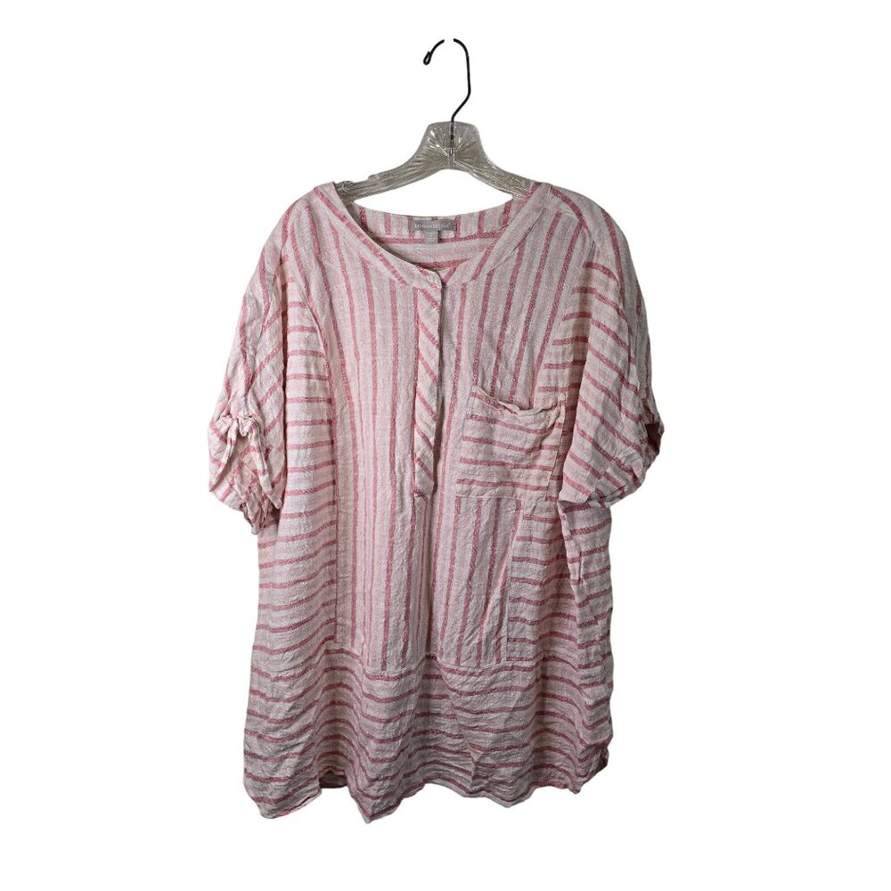 Woman Within Pink & White‎ Striped Top With Pocket Size 22/24W